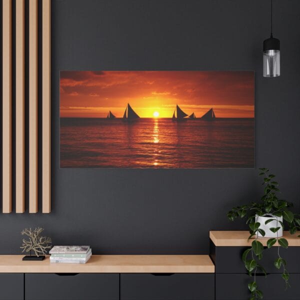 Gün Batımı ve Tekneler kanvas tablo