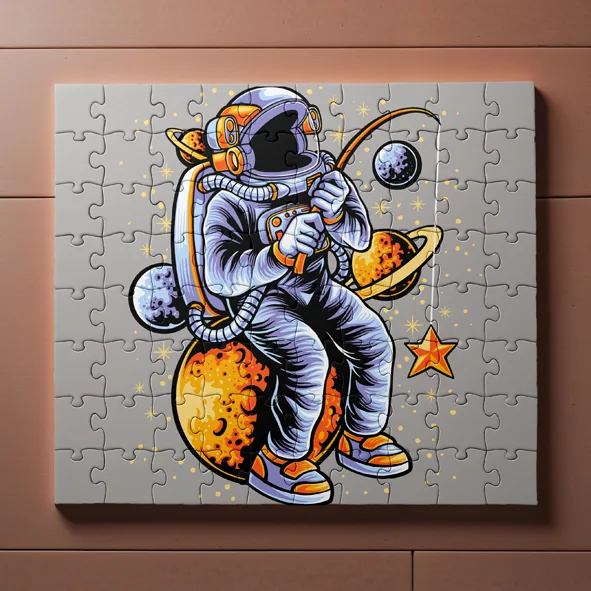 Gezegen Tutan Astronot Tasarımlı Yapboz Puzzle A4 (Pazıl)