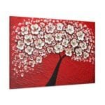 Beyaz Çiçekli Ağaç yağlı boya kanvas tablo