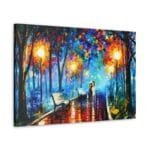 sokak lambalı ıslak yol mutlu insanlar kanvas tablo