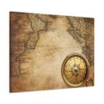 Pusula ve Eski Dünya Haritası kanvas tablo