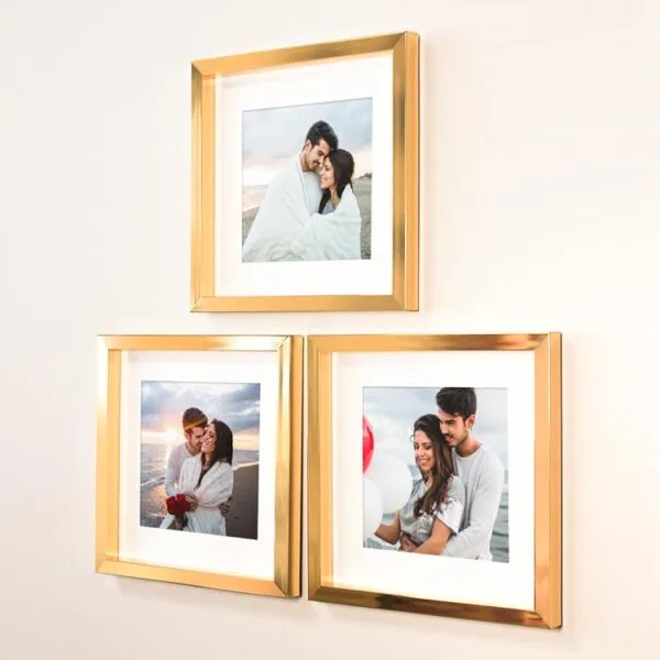 Yapışkanlı Sök Tak 20x20 cm Gold Kare Çerçeve 3'lü