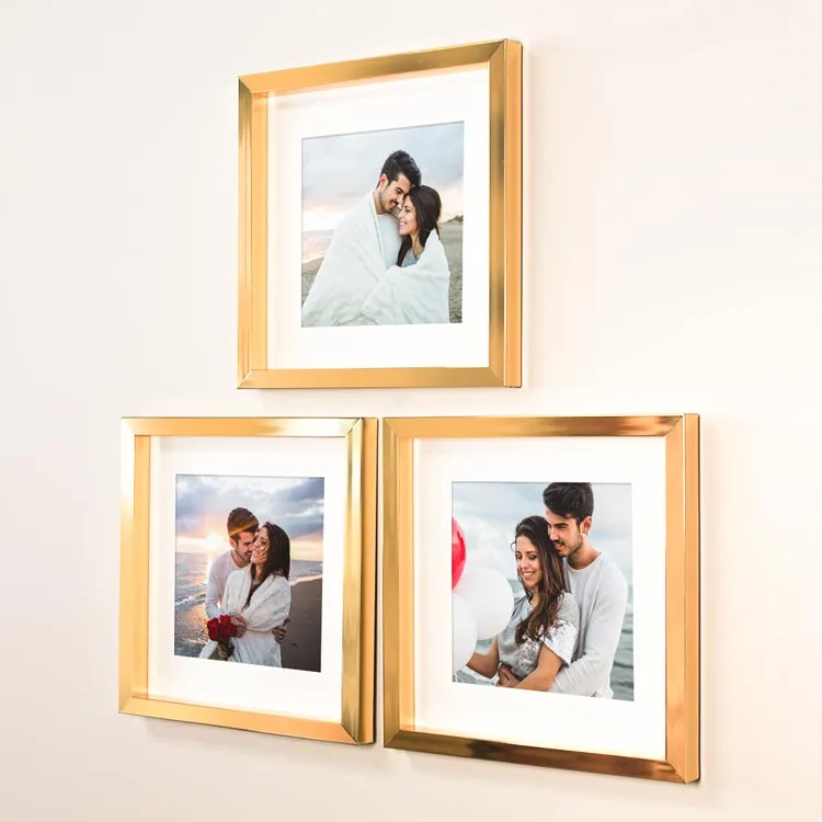 Yapışkanlı Sök Tak 20x20 cm Gold Kare Çerçeve 3'lü