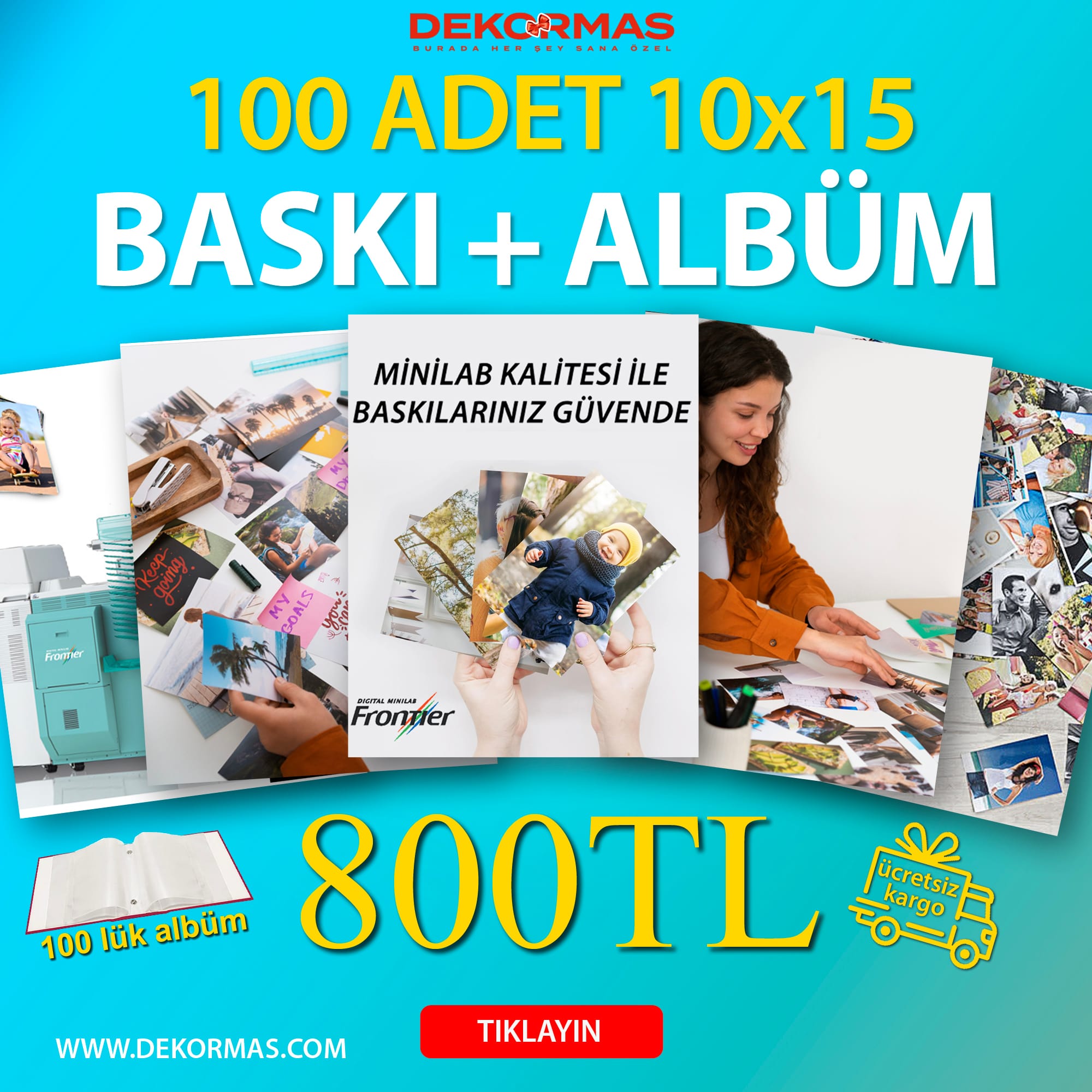 100 adet Klasik Fotoğraf Baskı - 100 Adet 10x15 Baskı+Albüm Hediyeli - Görsel 1