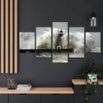 Dalgalar Ve Deniz Feneri Parçalı Kanvas Tablo