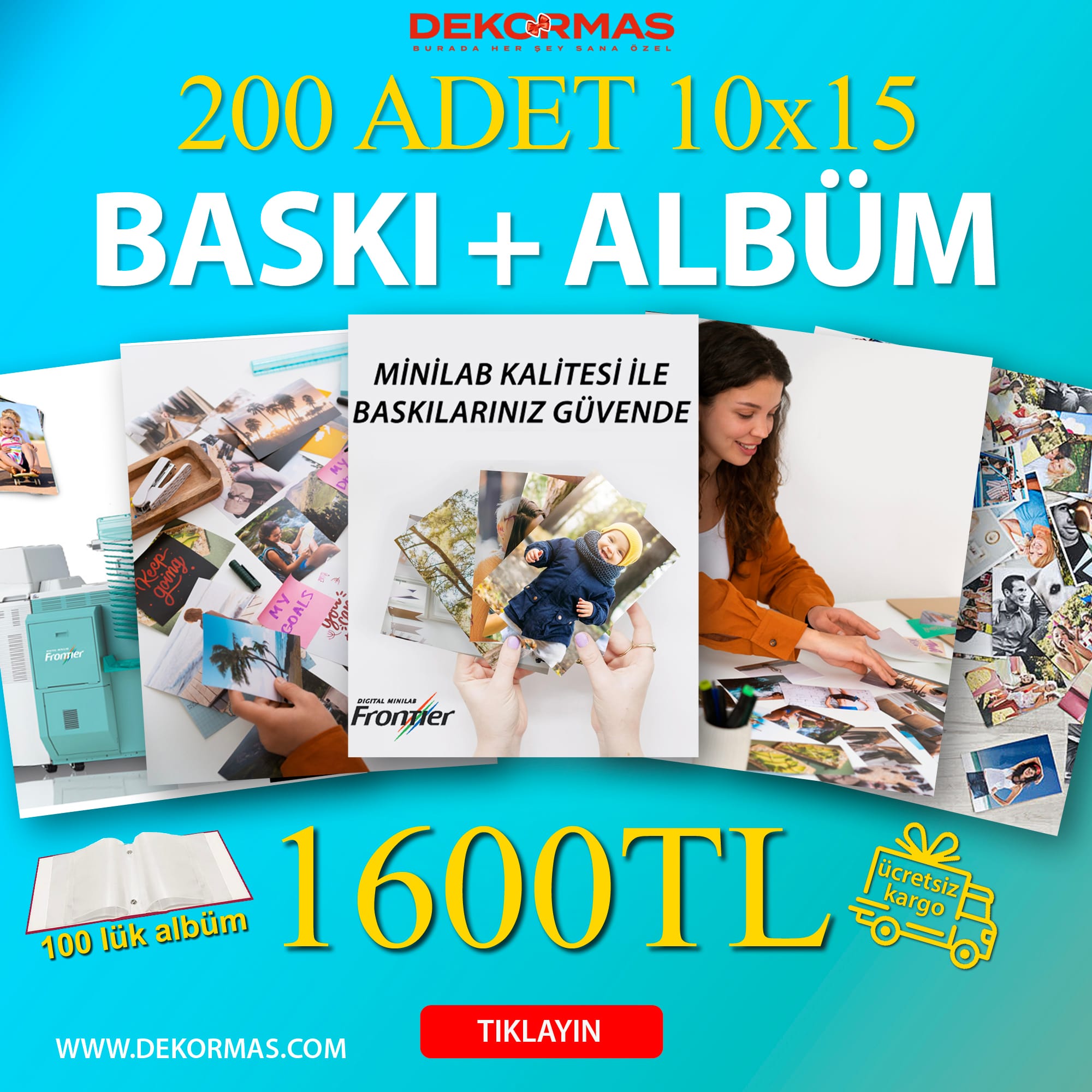 200 adet Klasik Fotoğraf Baskı -200 Adet 10x15 cm+ Albüm Hediyeli - Görsel 1