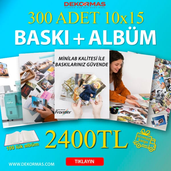 Klasik Fotoğraf Baskı - 300 Adet 10x15 cm+300 lük Albüm Hediyeli