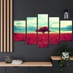 Kırmızı Ağaç Parçalı Kanvas Tablo