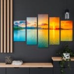 Deniz ve Gün Batımı Parçalı Kanvas Tablo