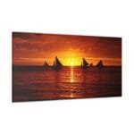 Gün Batımı ve Tekneler kanvas tablo