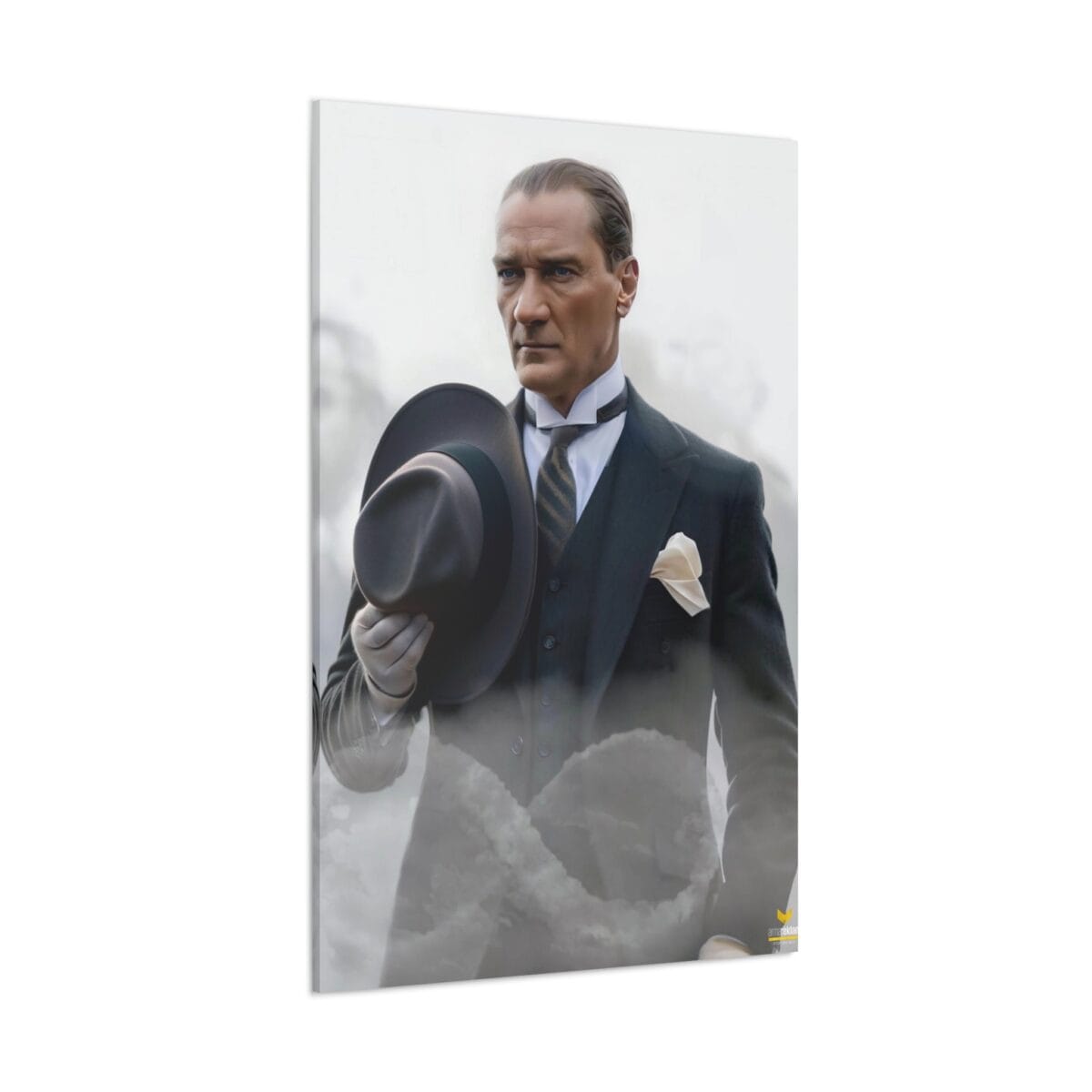 elinde şapka tutan atatürk kanvas tablo