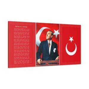 atatürk bayrak istiklal marşı tasarımlı kanvas tablo